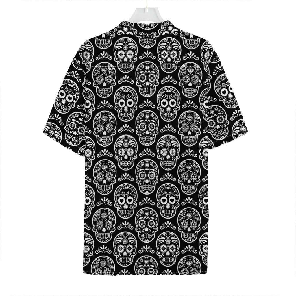 Black And White Calavera Skull Print Hawaiian Shirt