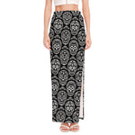 Black And White Calavera Skull Print High Slit Maxi Skirt