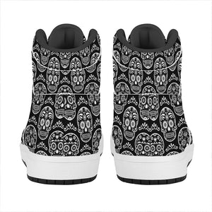 Black And White Calavera Skull Print High Top Leather Sneakers