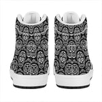 Black And White Calavera Skull Print High Top Leather Sneakers