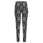 Black And White Calavera Skull Print High-Waisted Pocket Leggings