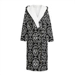 Black And White Calavera Skull Print Hooded Bathrobe