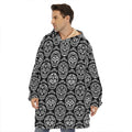 Black And White Calavera Skull Print Hoodie Blanket