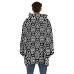 Black And White Calavera Skull Print Hoodie Blanket