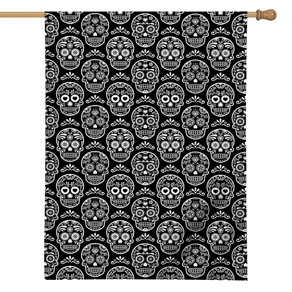 Black And White Calavera Skull Print House Flag