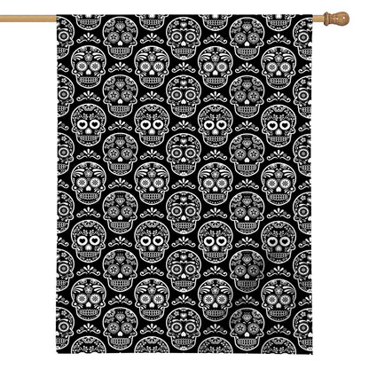Black And White Calavera Skull Print House Flag