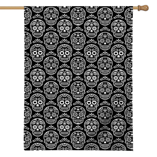Black And White Calavera Skull Print House Flag