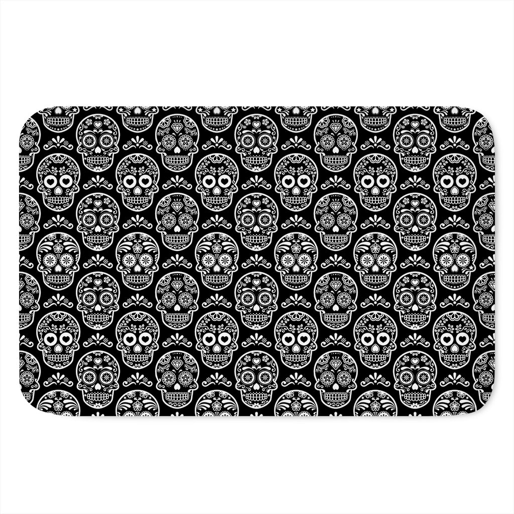 Black And White Calavera Skull Print Indoor Door Mat