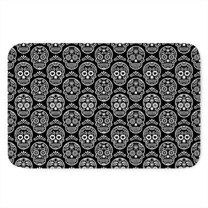 Black And White Calavera Skull Print Indoor Door Mat