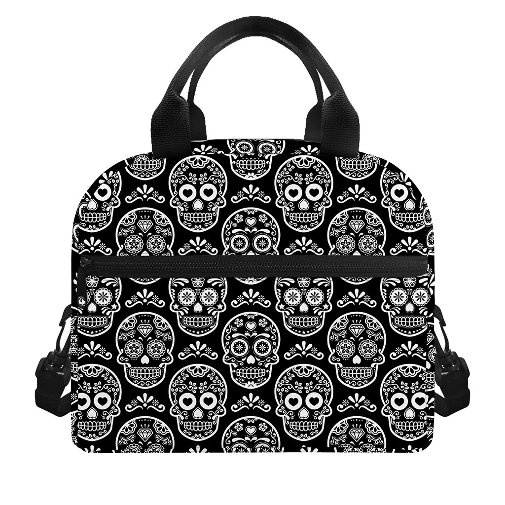 Black And White Calavera Skull Print Insulated Lunch Bag