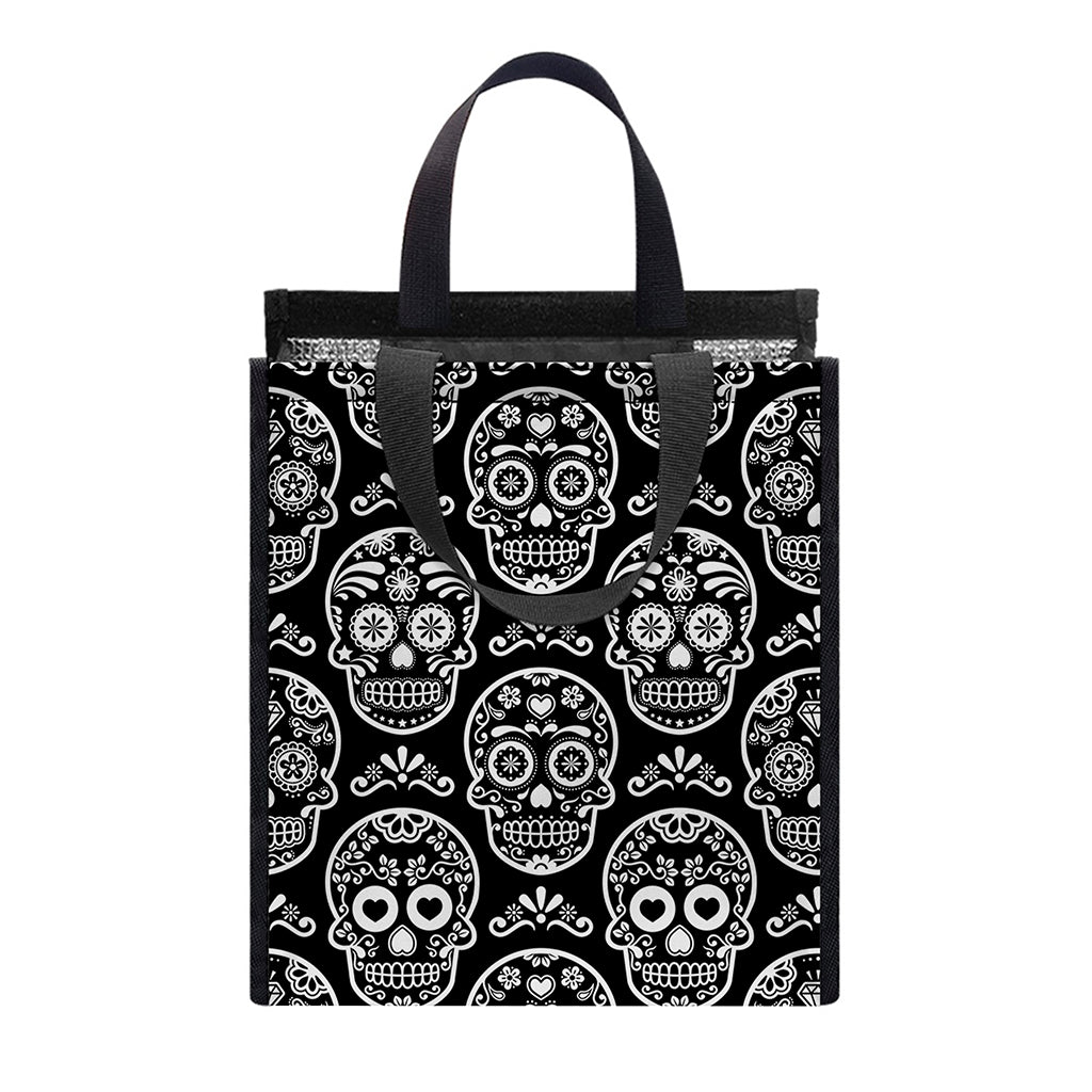 Black And White Calavera Skull Print Insulated Lunch Tote