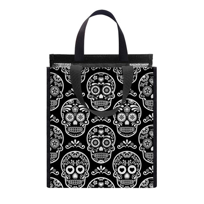 Black And White Calavera Skull Print Insulated Lunch Tote