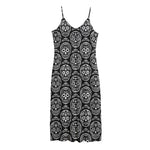 Black And White Calavera Skull Print Jersey Midi Cami Dress