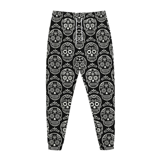 Black And White Calavera Skull Print Jogger Pants