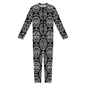 Black And White Calavera Skull Print Jumpsuit