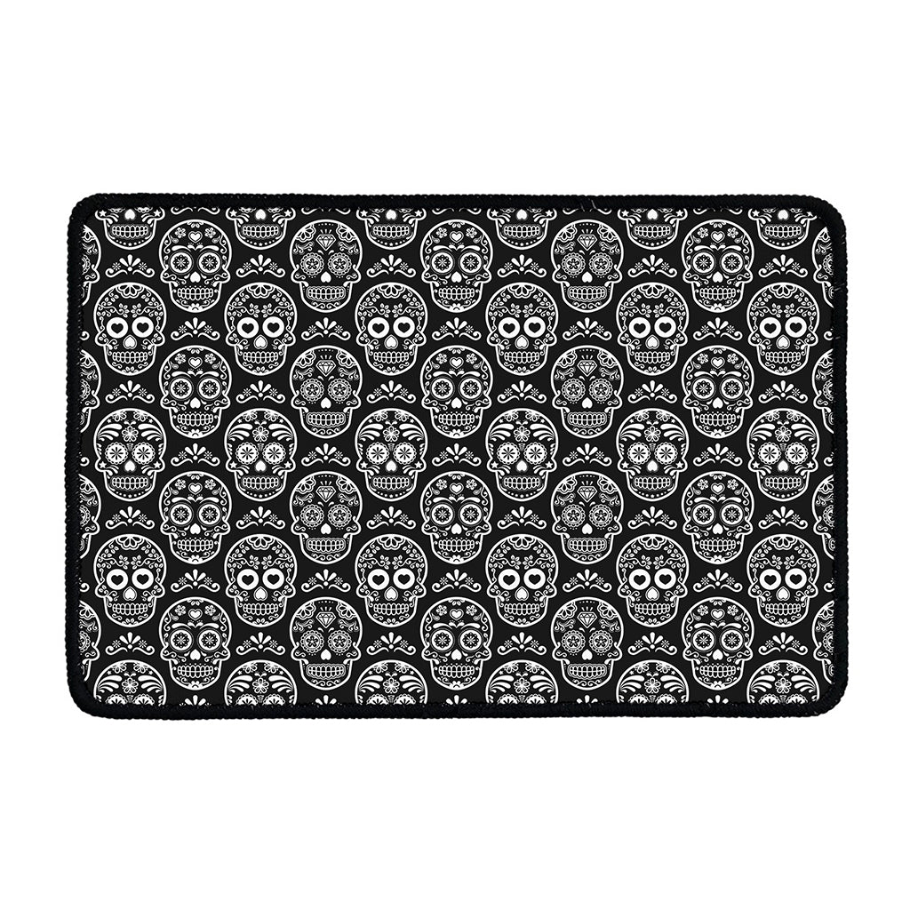 Black And White Calavera Skull Print Kitchen Mat