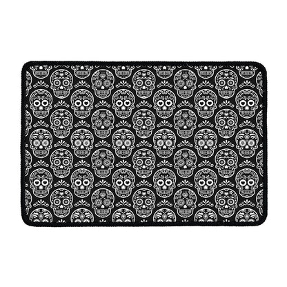 Black And White Calavera Skull Print Kitchen Mat