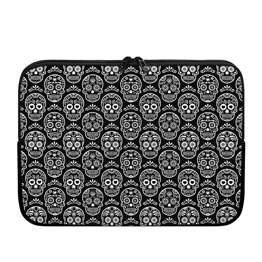 Black And White Calavera Skull Print Laptop Sleeve