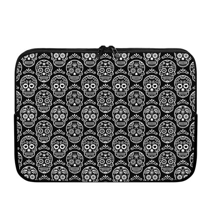 Black And White Calavera Skull Print Laptop Sleeve