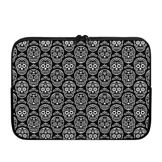 Black And White Calavera Skull Print Laptop Sleeve