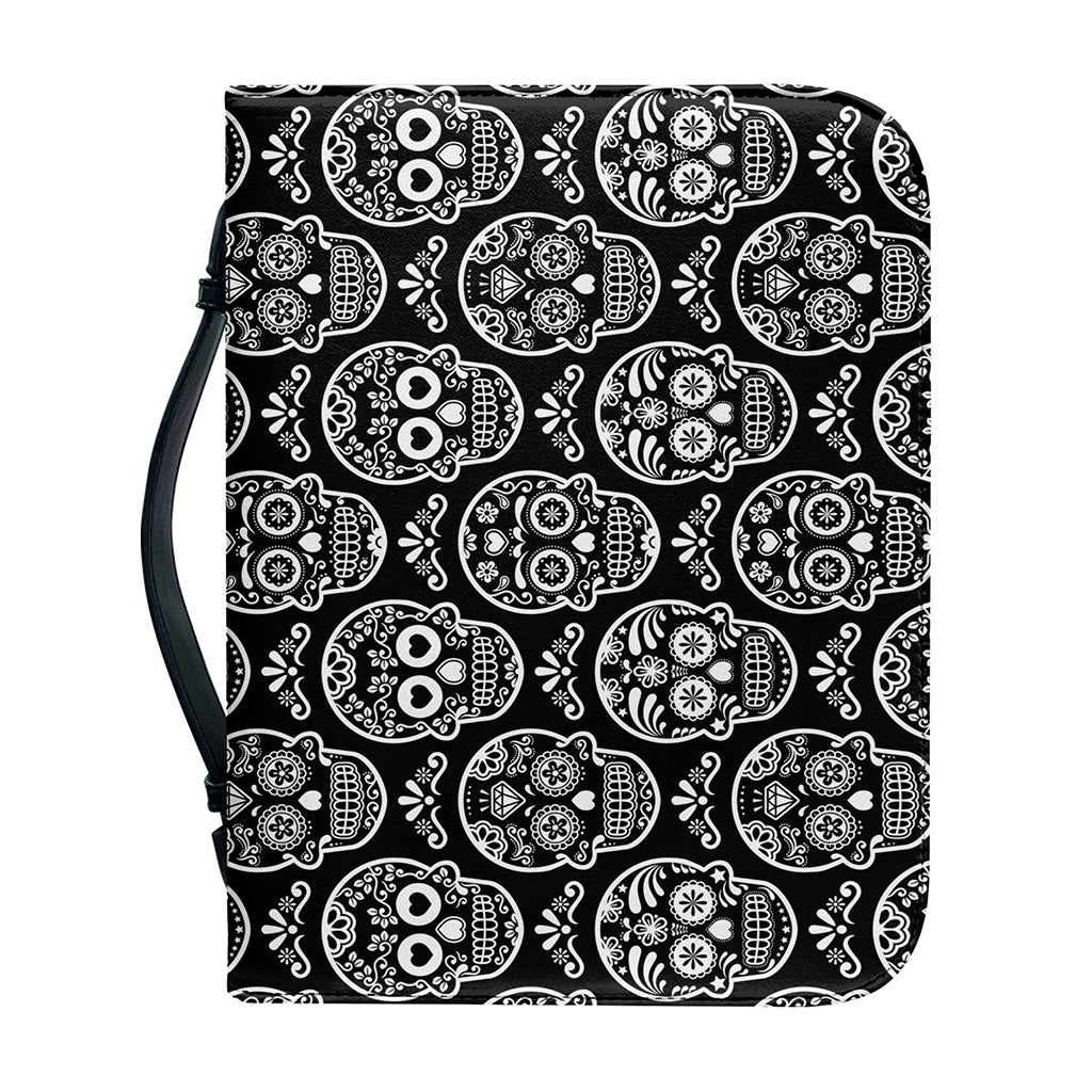 Black And White Calavera Skull Print Leather Bible Cover
