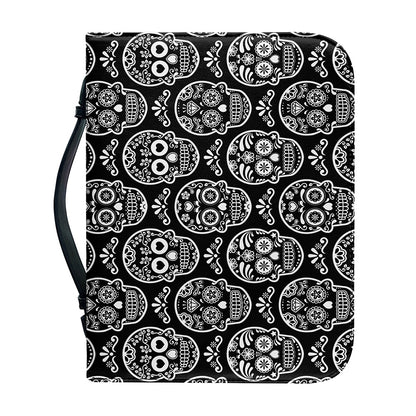 Black And White Calavera Skull Print Leather Bible Cover