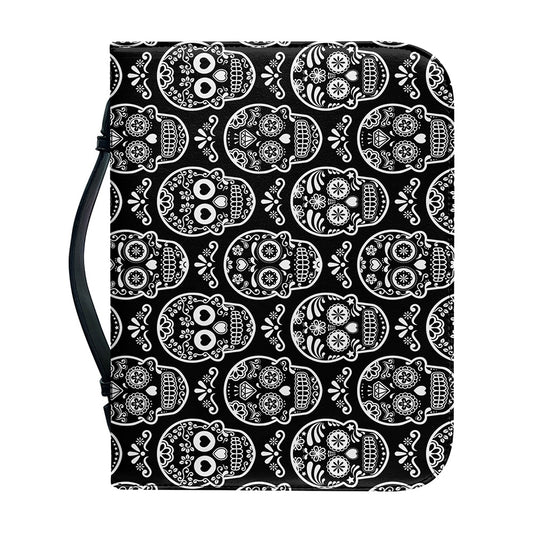Black And White Calavera Skull Print Leather Bible Cover