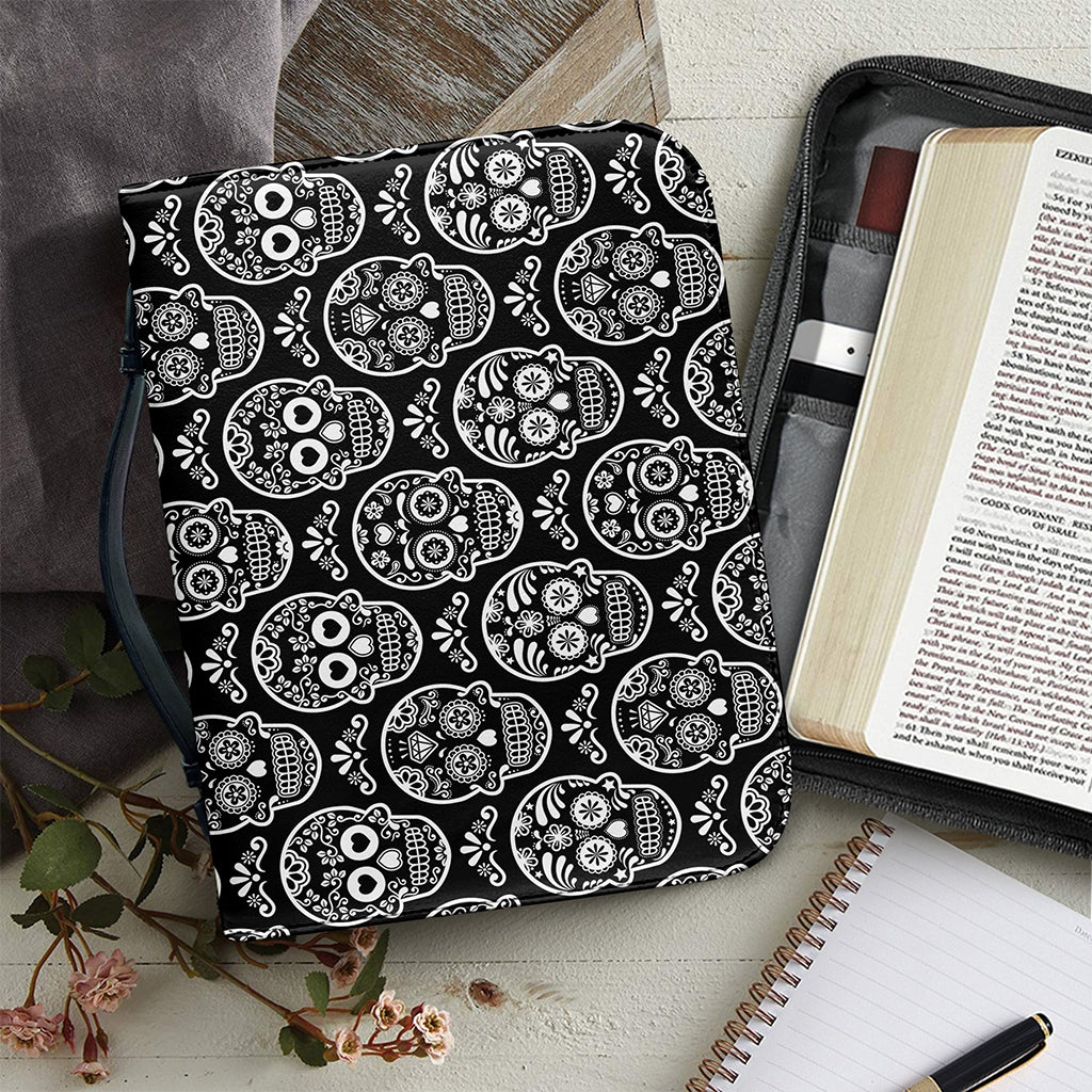 Black And White Calavera Skull Print Leather Bible Cover