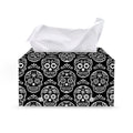 Black And White Calavera Skull Print Leather Tissue Box Cover