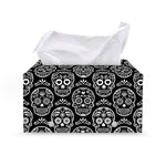 Black And White Calavera Skull Print Leather Tissue Box Cover
