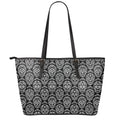 Black And White Calavera Skull Print Leather Tote Bag With Zipper