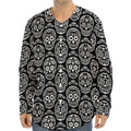 Black And White Calavera Skull Print Long Sleeve Baseball Jersey