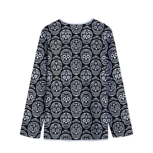 Black And White Calavera Skull Print Long Sleeve Short Coat