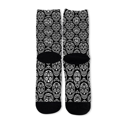 Black And White Calavera Skull Print Long Socks