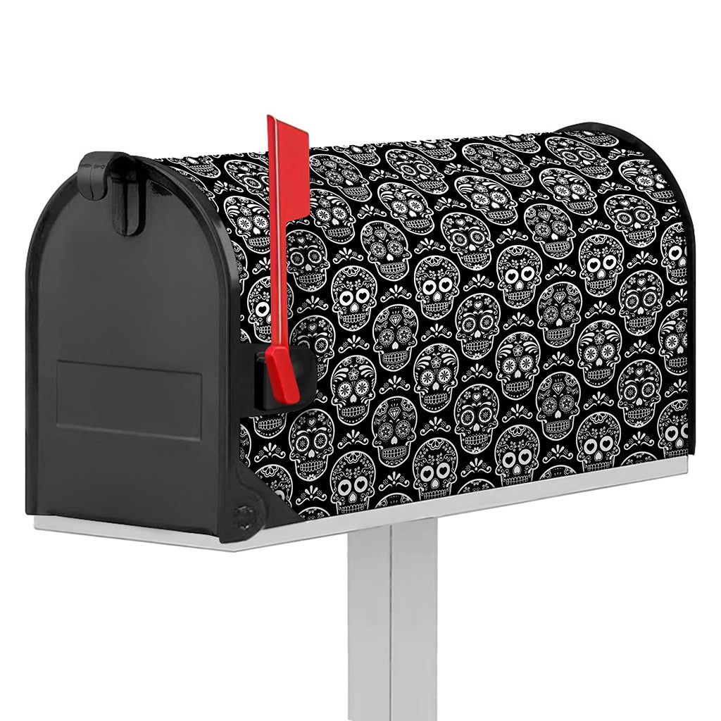 Black And White Calavera Skull Print Mailbox Cover