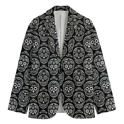 Black And White Calavera Skull Print Men's Blazer