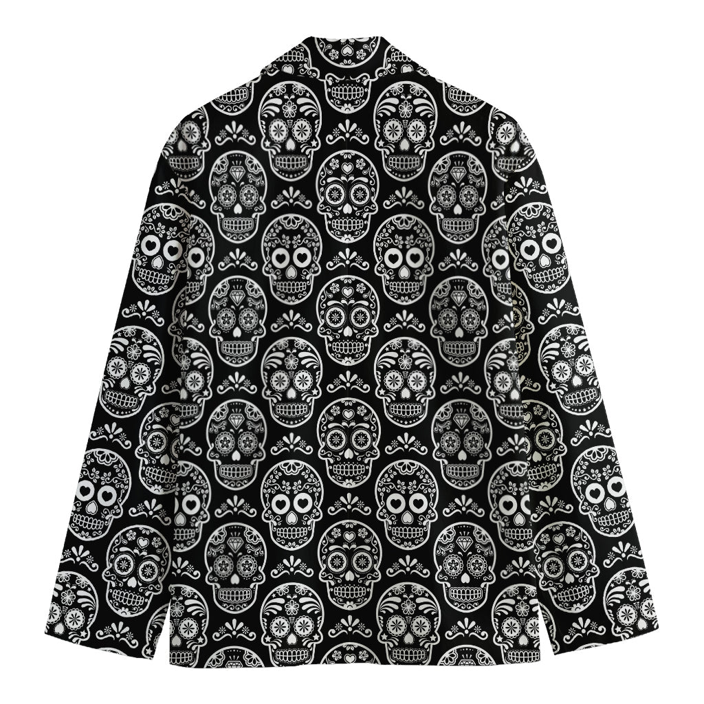 Black And White Calavera Skull Print Men's Blazer