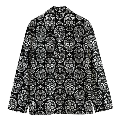 Black And White Calavera Skull Print Men's Blazer
