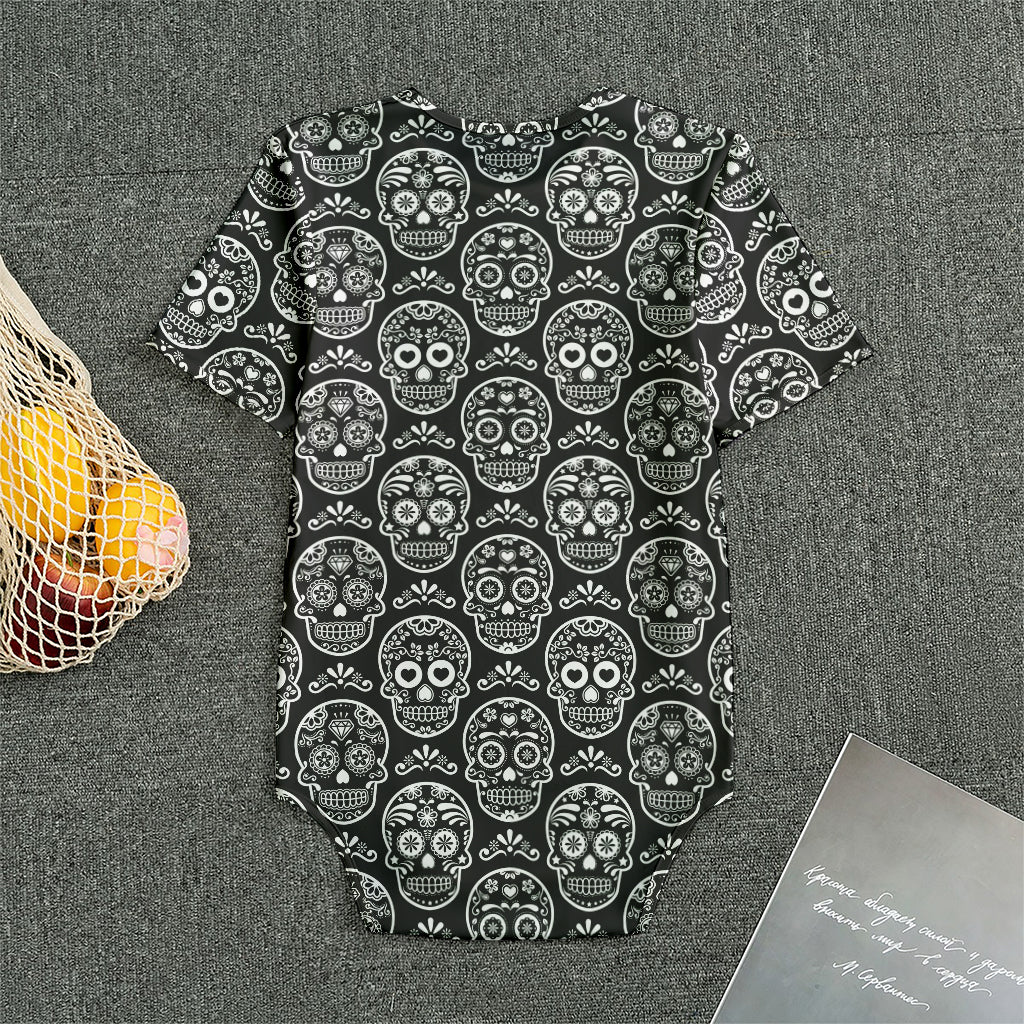 Black And White Calavera Skull Print Men's Bodysuit