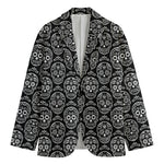 Black And White Calavera Skull Print Men's Cotton Blazer