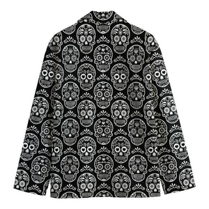 Black And White Calavera Skull Print Men's Cotton Blazer