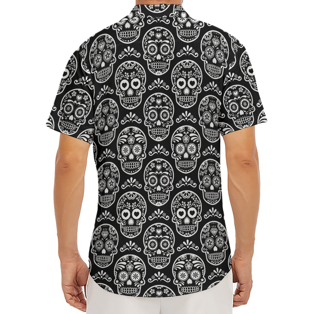 Black And White Calavera Skull Print Men's Deep V-Neck Shirt