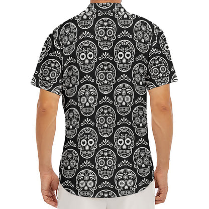 Black And White Calavera Skull Print Men's Deep V-Neck Shirt