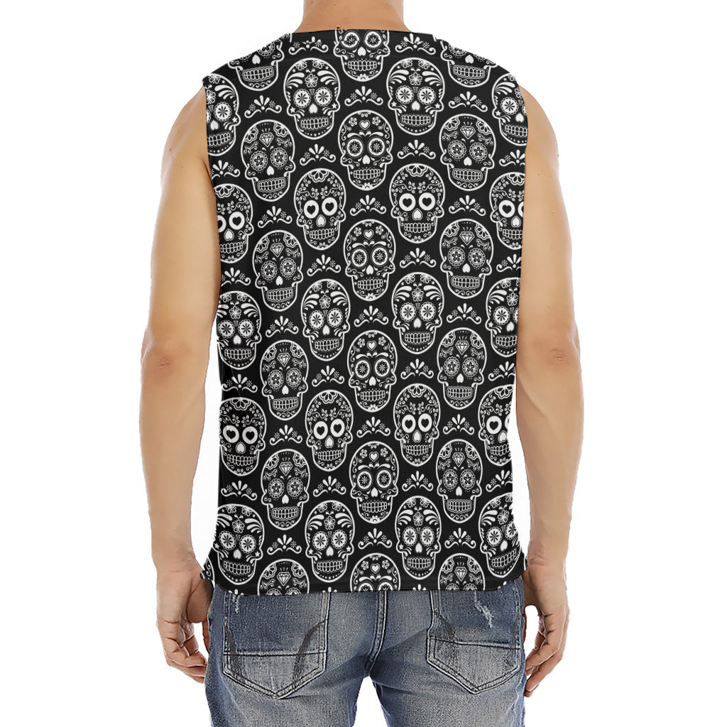 Black And White Calavera Skull Print Men's Fitness Tank Top