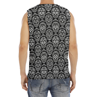 Black And White Calavera Skull Print Men's Fitness Tank Top