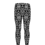 Black And White Calavera Skull Print Men's leggings