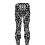 Black And White Calavera Skull Print Men's leggings