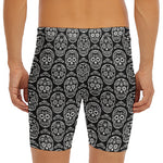 Black And White Calavera Skull Print Men's Long Boxer Briefs