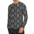 Black And White Calavera Skull Print Men's Long Sleeve Rash Guard