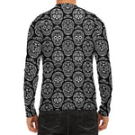 Black And White Calavera Skull Print Men's Long Sleeve Rash Guard